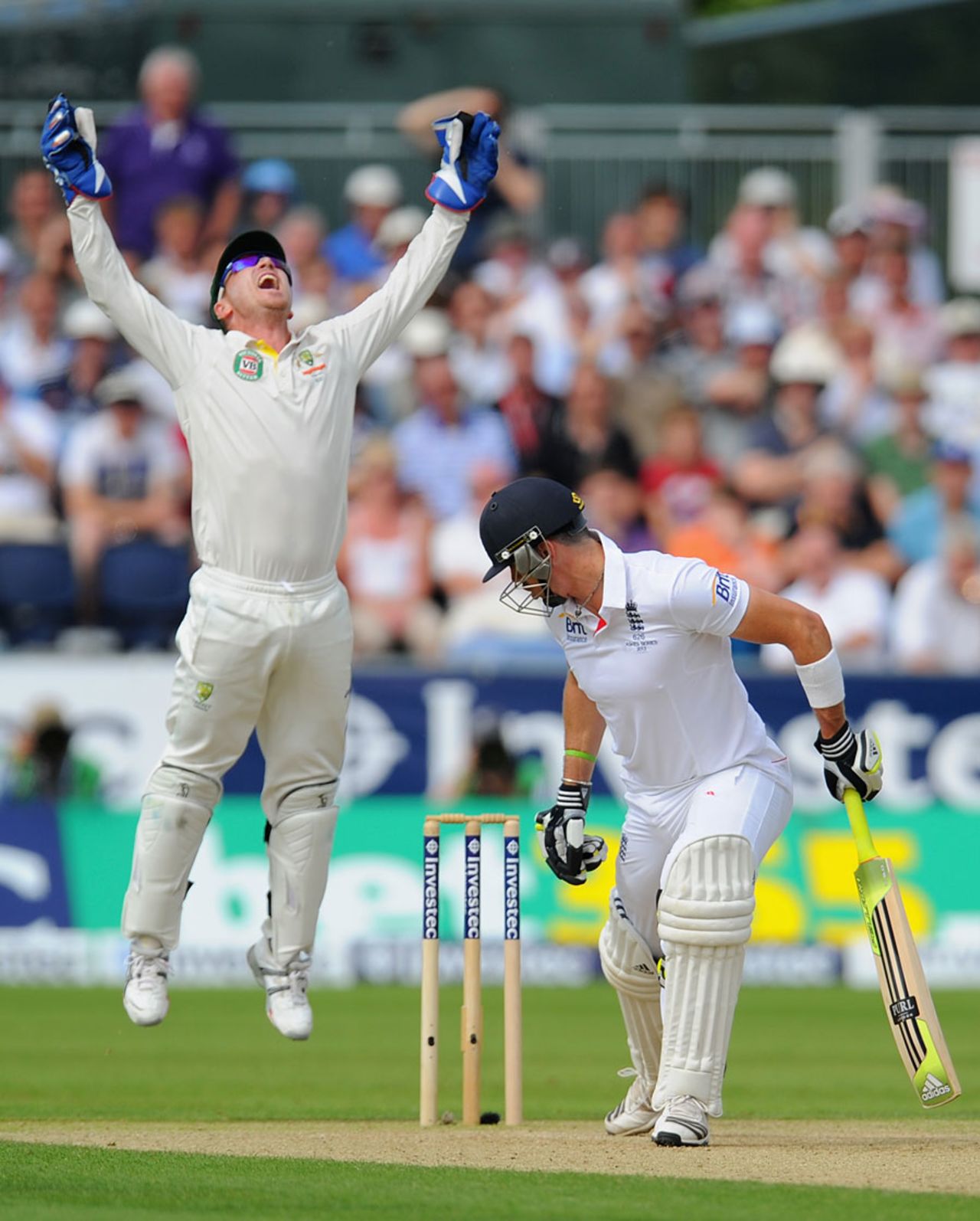 Kevin Pietersen edged Nathan Lyon to the keeper, England v Australia, 4th Investec Test, Chester-le-Street, 1st day, August 9, 2013