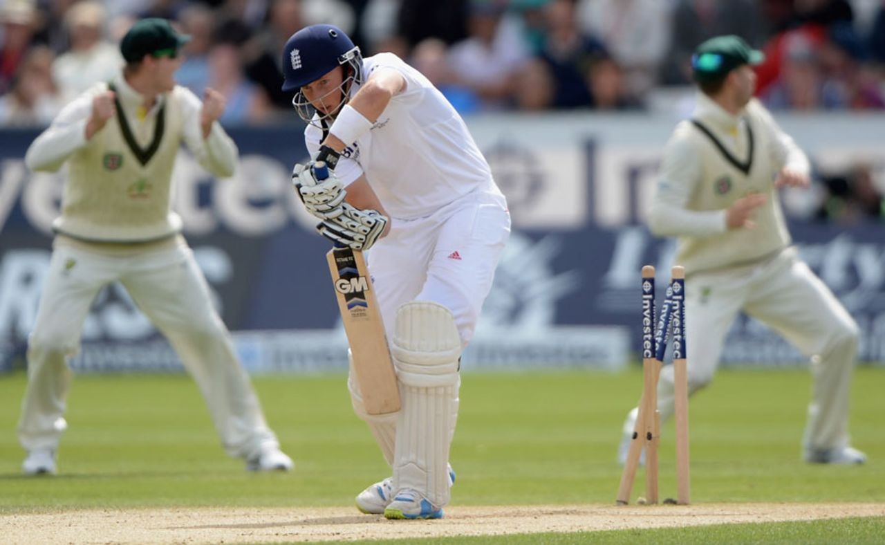 Joe Root is cleaned up by a peach from Ryan Harris, England v Australia, 4th Investec Ashes Test, 3rd day, Chester-le-Street, August 11, 2013