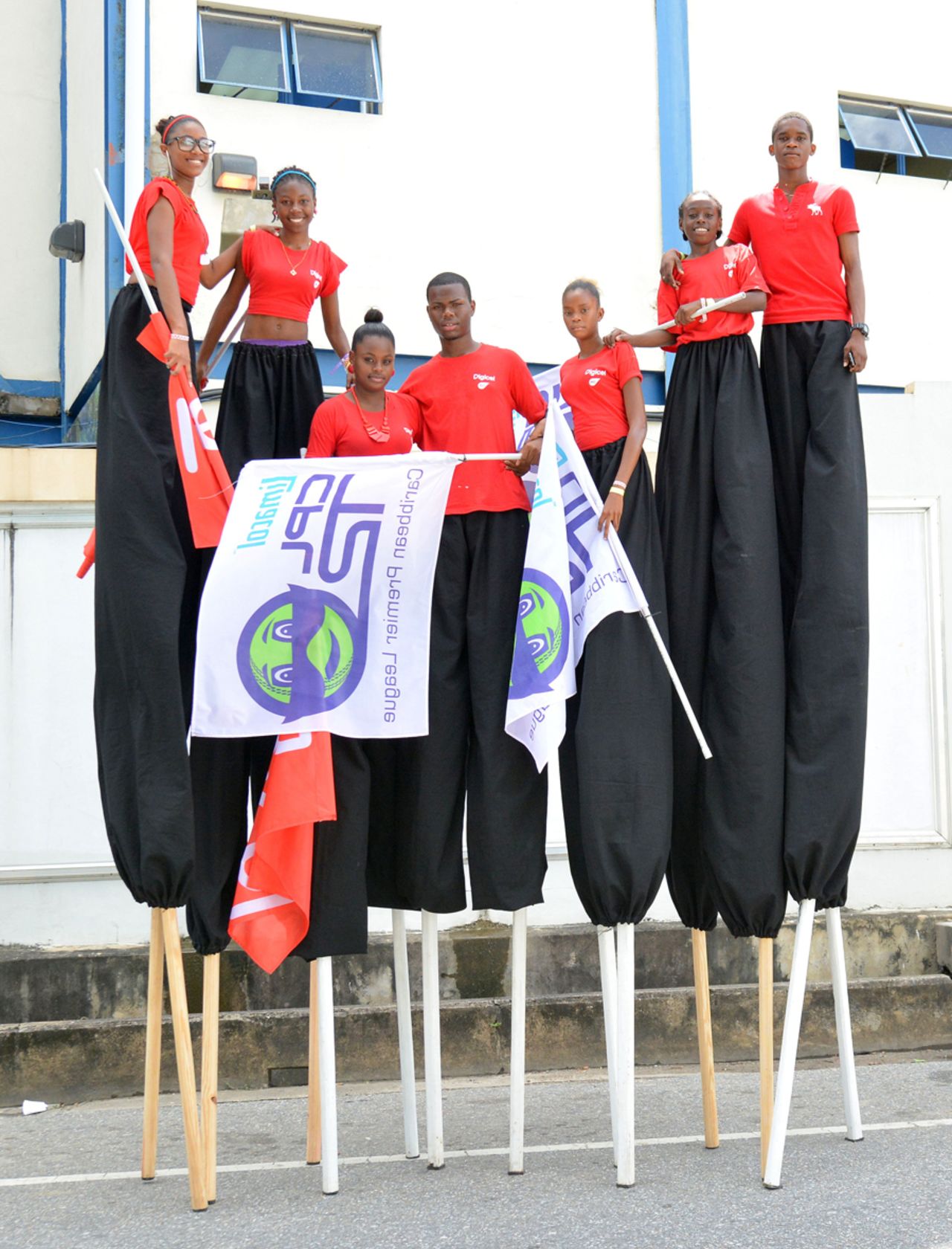 Caribbean Premier League performers strike a pose, Trinidad & Tobago Red Steel v Antigua Hawksbills, Caribbean Premier League, Port-of-Spain, August 11, 2013
