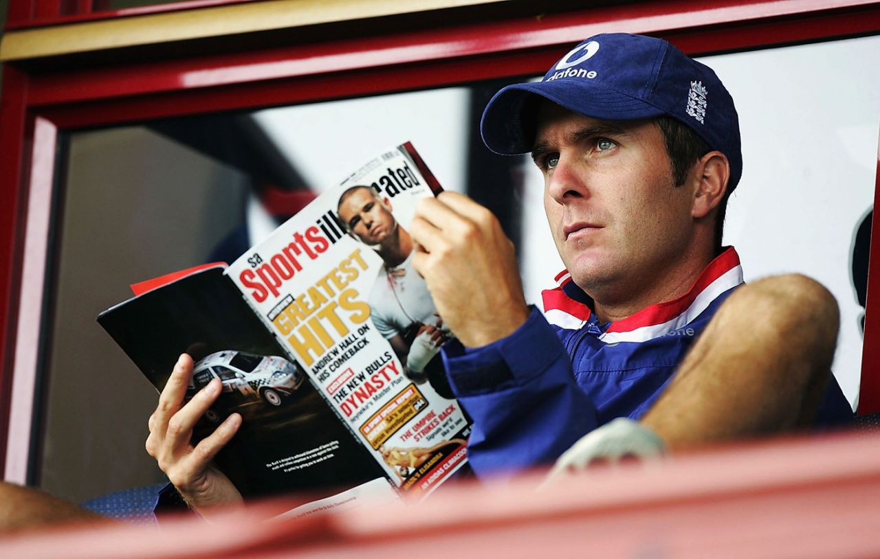 Michael Vaughan reads a magazine during a rain delay at Centurion Park, South Africa v England, 5th Test, Centurion, January 21, 2005