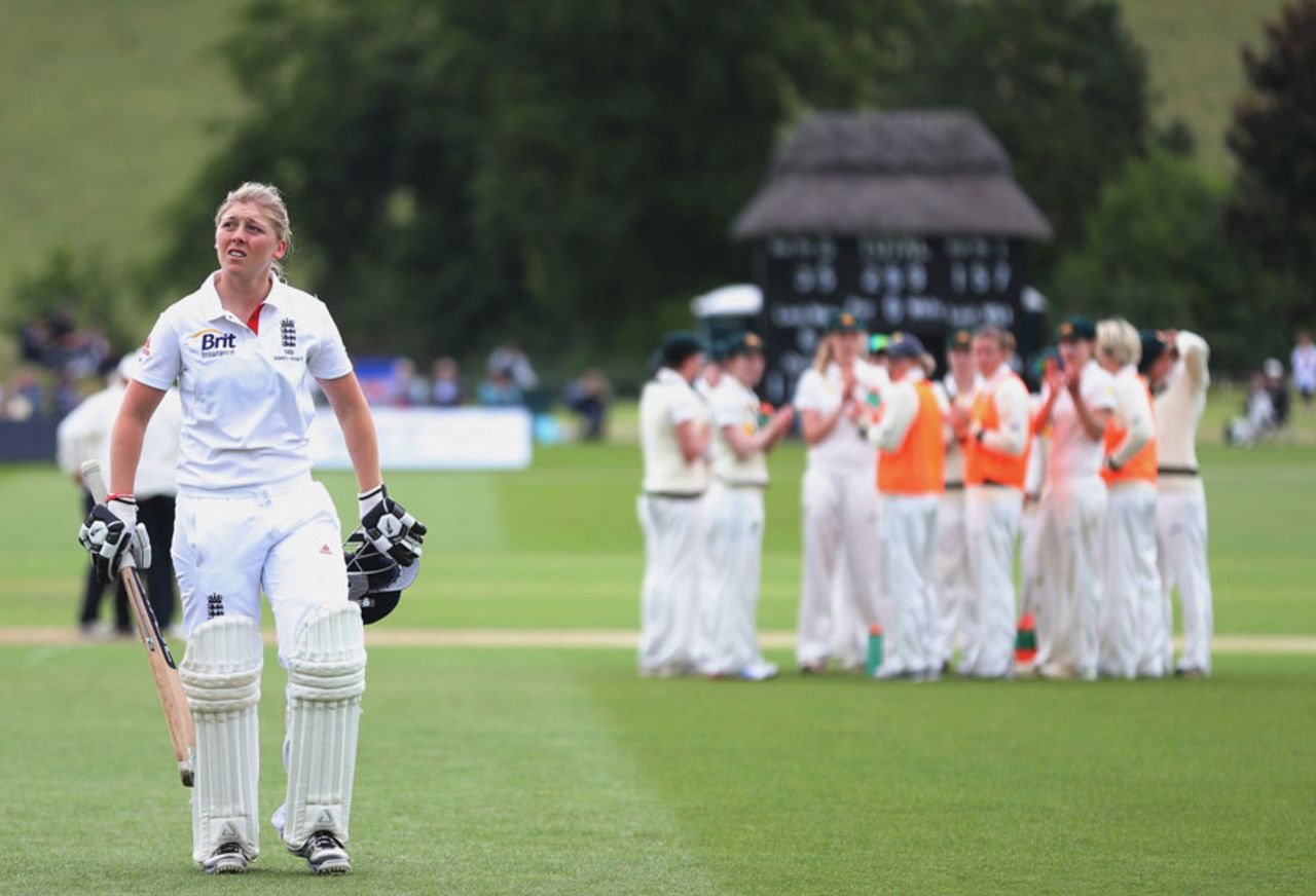 Heather Knight walks off the field after a mammoth 157, England Women v Australia Women, Only Test, 3rd day, Wormsley, August 13, 2013