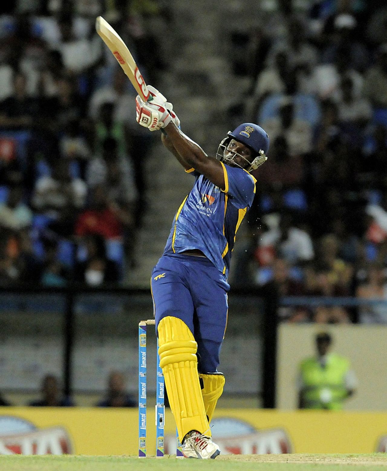 Raymon Reifer goes over the top, Antigua Hawksbills v Barbados Tridents, CPL, North Sound, August 13, 2013