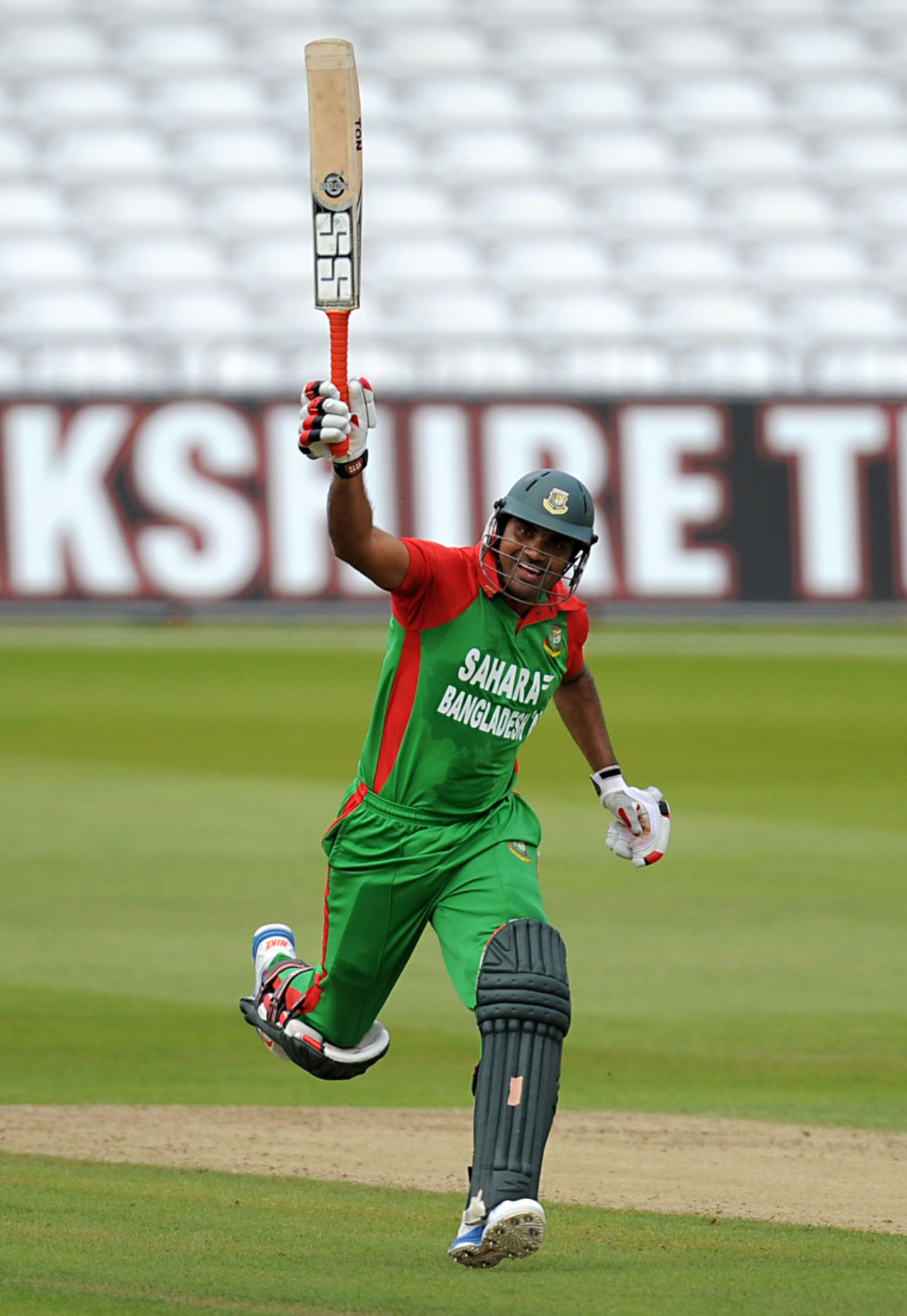 Ziaur Rahman celebrates his 67-ball hundred, Nottinghamshire v Bangladesh A, Tour Match, Trent Bridge, August 14, 2013