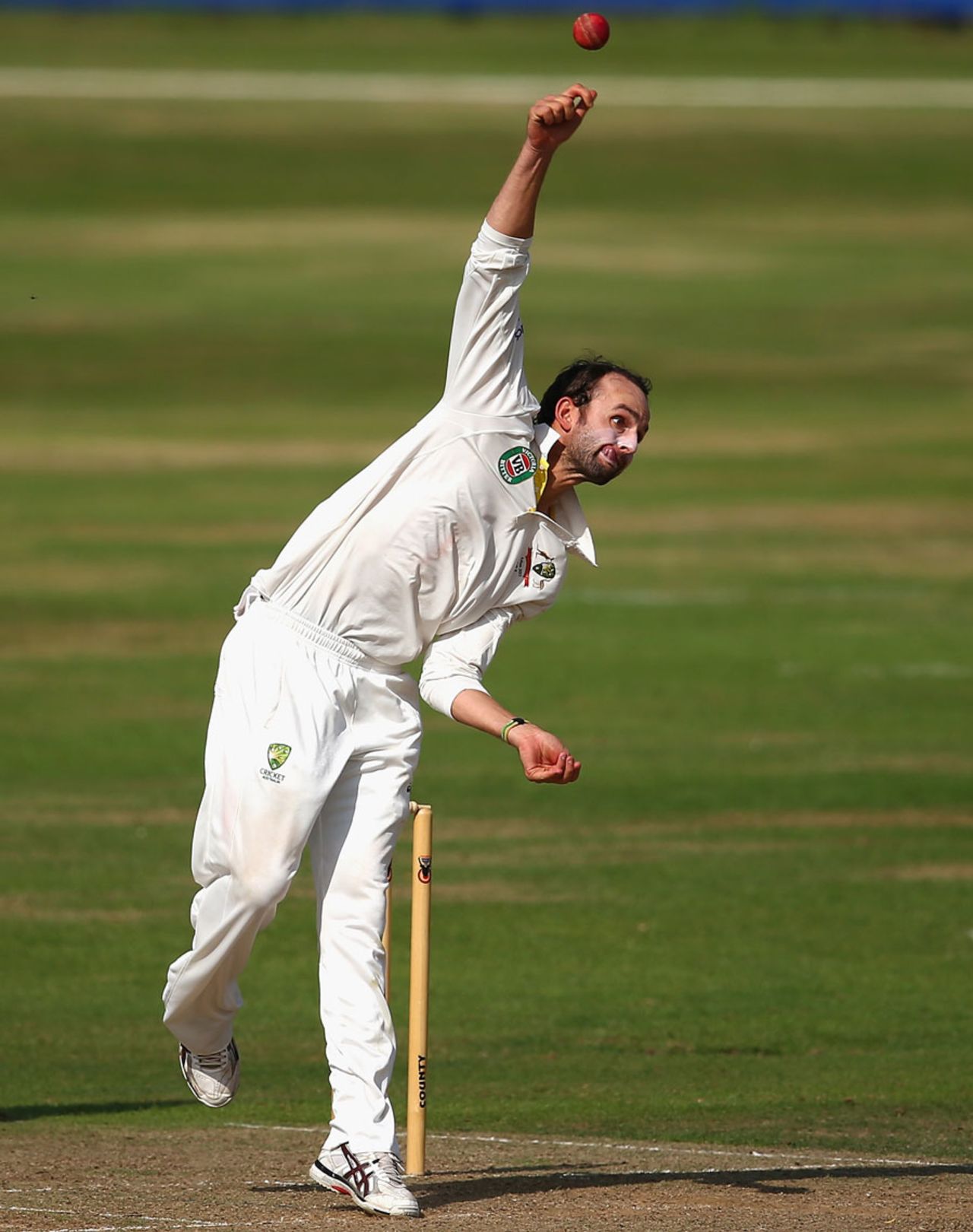 Nathan Lyon took two wickets in his first spell, England Lions v Australians, tour match, Northampton, 1st day