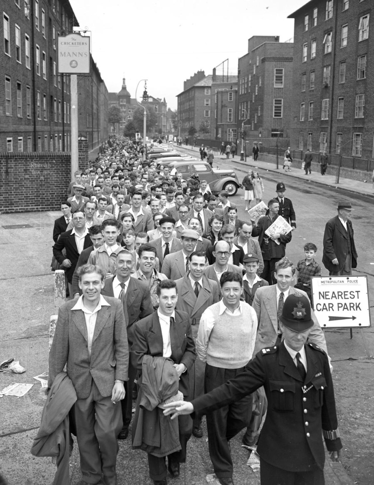 Crowds queue down the sidestreets around The Oval for the fifth Test at The Oval with the Ashes at stake, England v Australia, The Oval, August 14, 1953