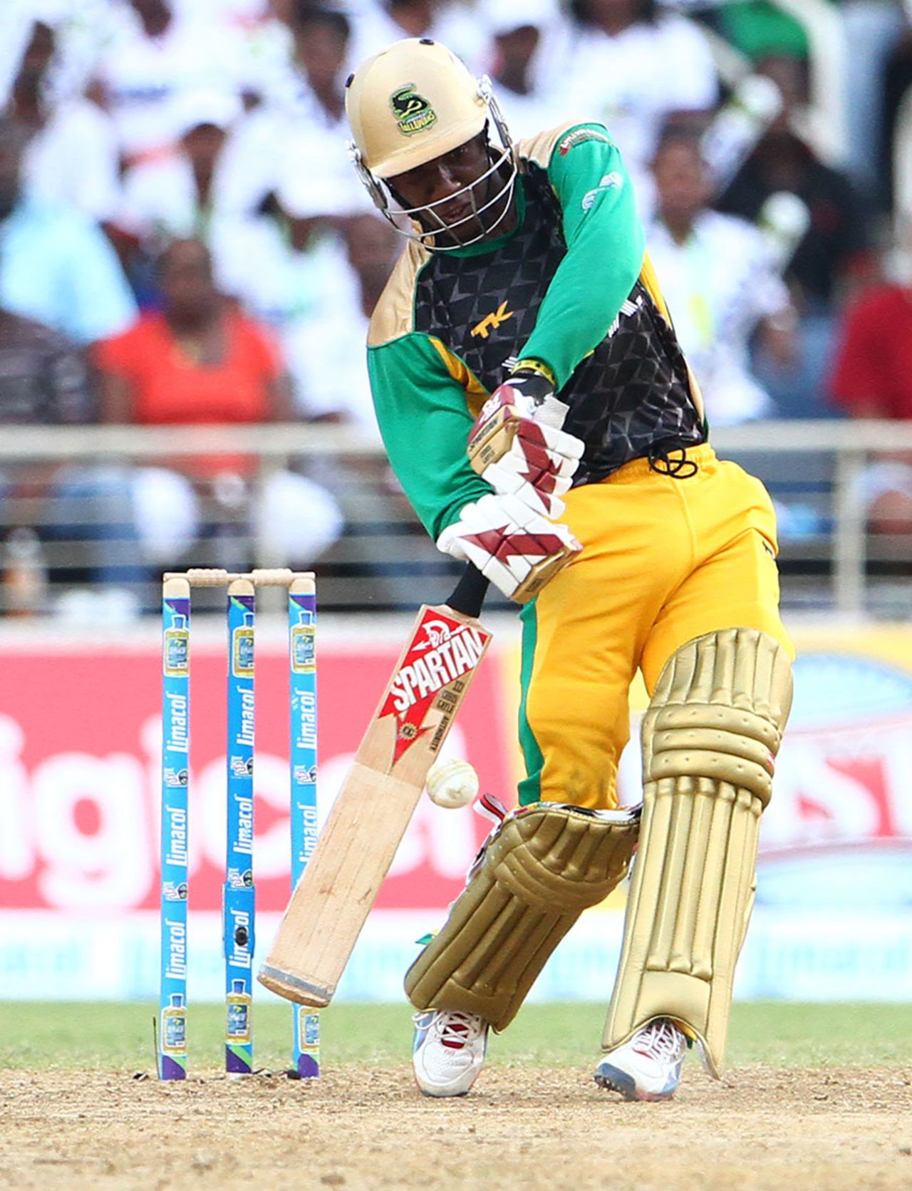 Jermaine Blackwood steps out for an attacking loft, Jamaica Tallawahs v Barbados Tridents, Caribbean Premier League 2013, Jamaica, August 17, 2013