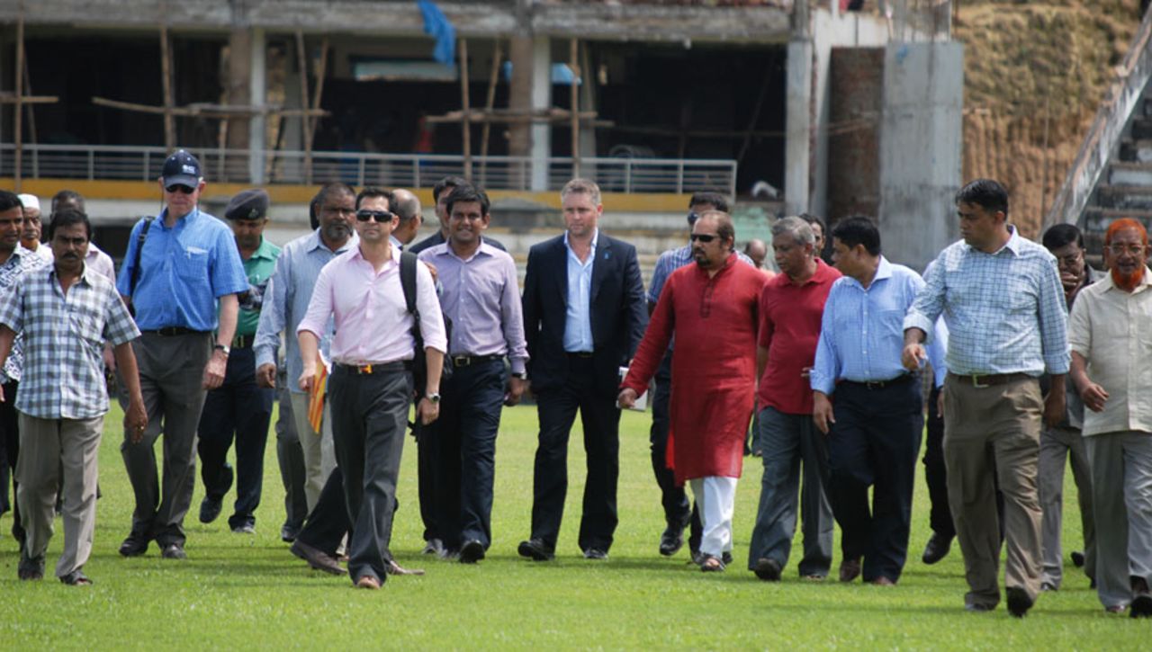 An ICC delegation inspects the Sylhet Stadium, which is a World T20 venue, Sylhet, August 18, 2013