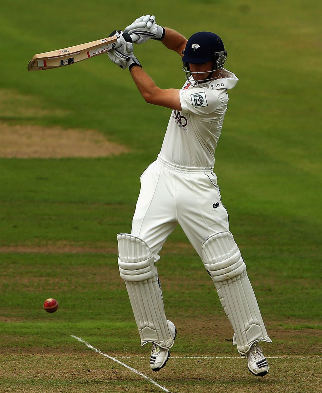 Adam Lyth punches off the back foot on the way to a morning half-century, Nottinghamshire v Yorkshire, County Championship, Division One, Headingley, 1st day, August, 21, 2013