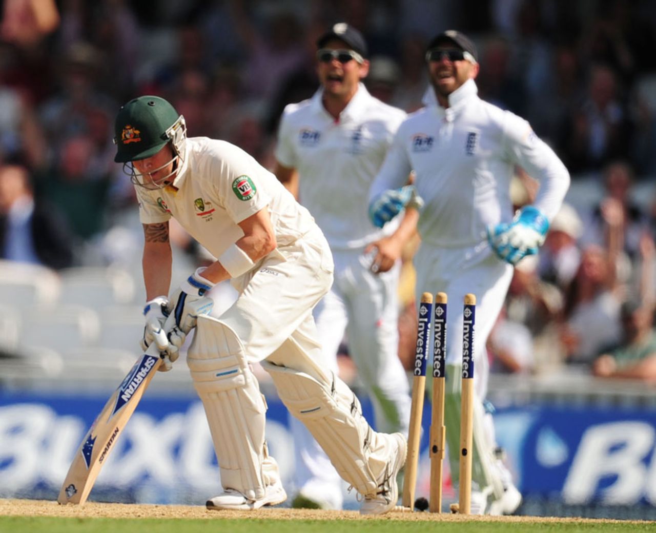 Michael Clarke failed to keep out a delivery from James Anderson, England v Australia, 5th Investec Test, The Oval, 1st day, August 21, 2013