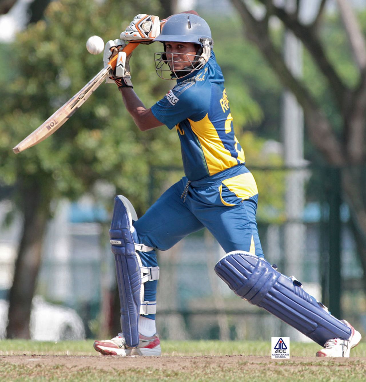 Shehan Jayasuriya plays to the off side, Singapore v Sri Lanka Under-23, Group B, Asian Cricket Council Emerging Teams Cup, Singapore, August 21, 2013