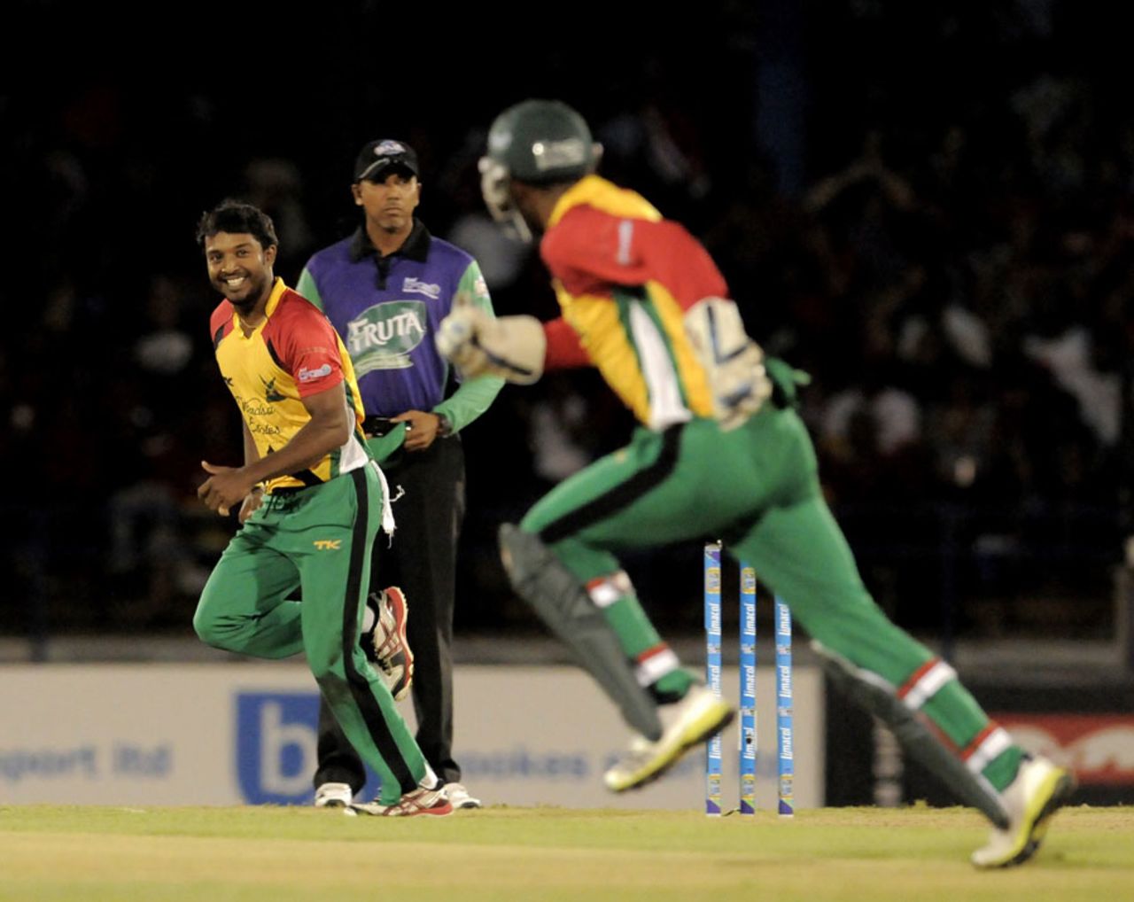 Left-arm spinner Veerasammy Permaul took two wickets for 20 runs, Trinidad & Tobago Red Steel v Guyana Amazon Warriors, Caribbean Premier League 2013, 1st semi-final, Port-of-Spain, August 22, 2013