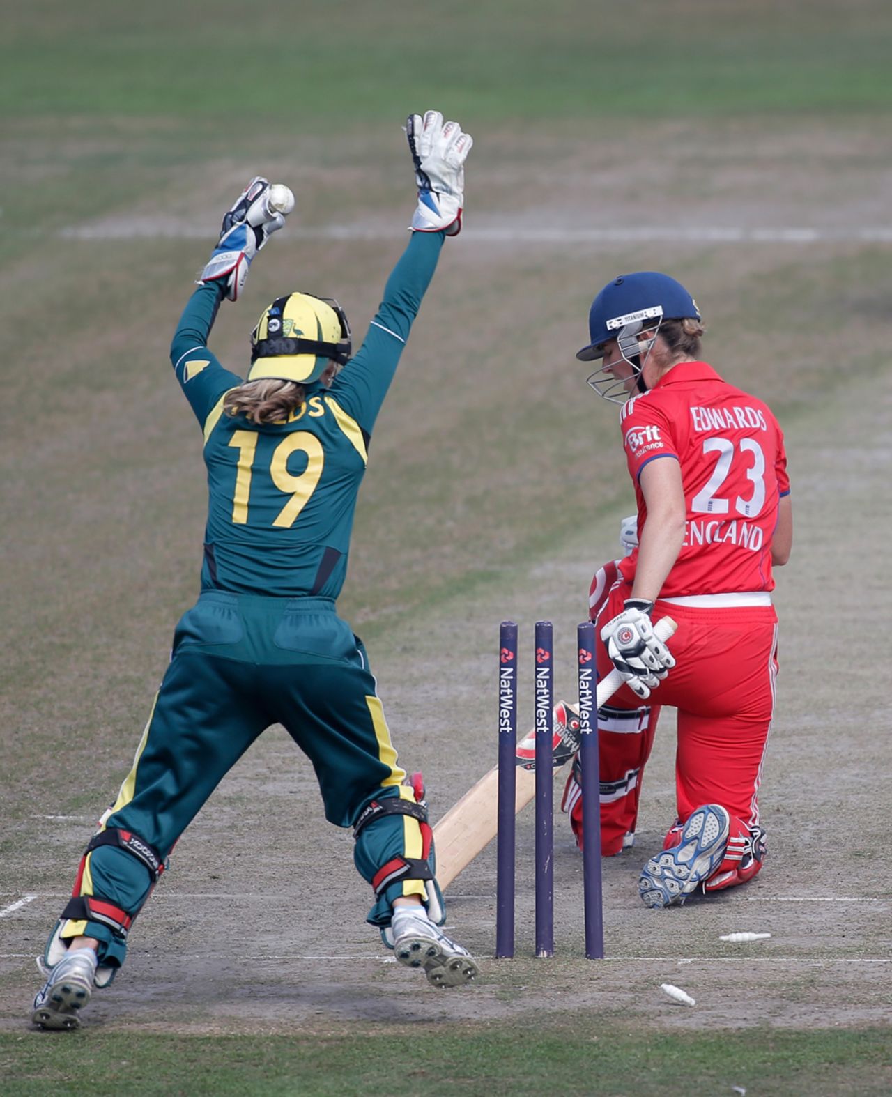 Charlotte Edwards was bowled after completing a half-century, England v Australia, 2nd women's ODI, Hove, August 23, 2013