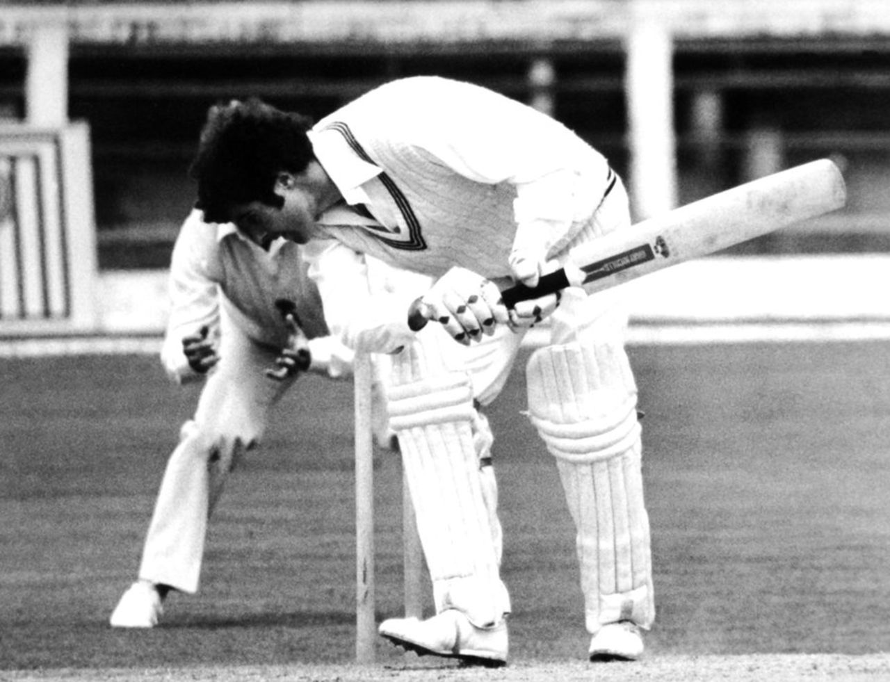 Bruce Edgar ducks to a ball from Bob Willis, England v New Zealand, 2nd Test, Trent Bridge, August 14, 1978