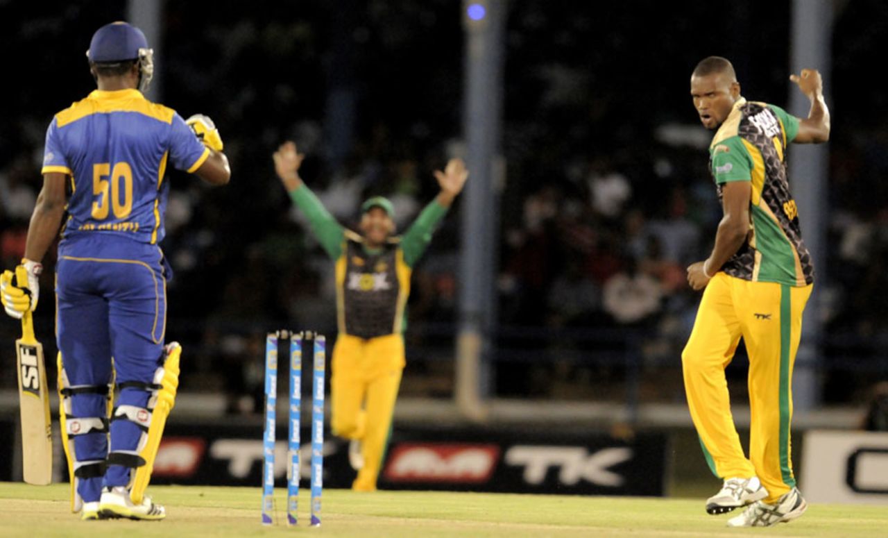 David Bernard had Dwayne Smith out leg before in the second over, Jamaica Tallawahs v Barbados Tridents, Caribbean Premier League 2013, semi-final, Port-of-Spain, August 23, 2013