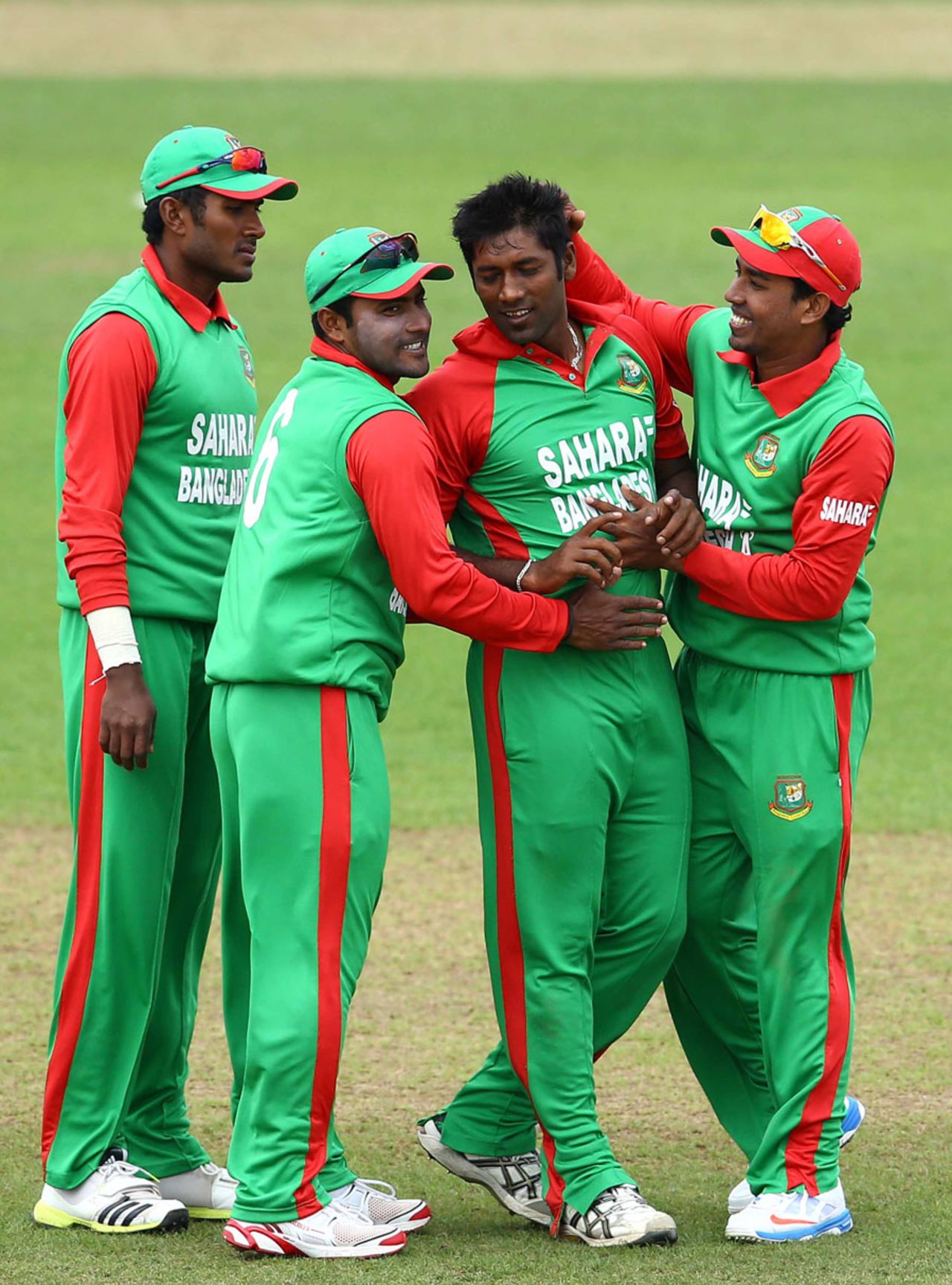 Robiul Islam is congratulated on taking a wicket, England Lions v Bangladesh A, 3rd unofficial ODI, Taunton, August 23, 2013
