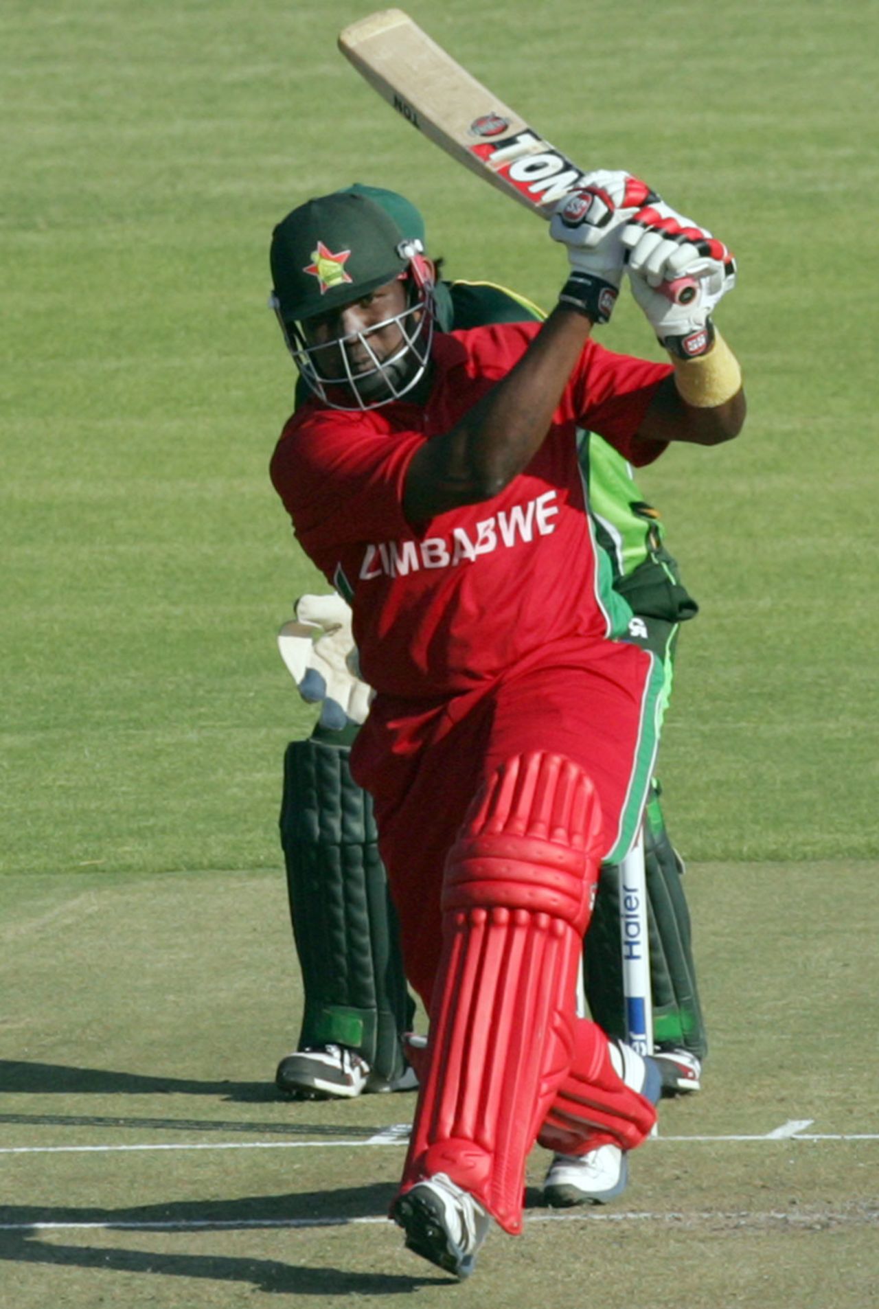 Hamilton Masakadza hits down the ground, Zimbabwe v Pakistan, 2nd T20I, Harare, August 24, 2013
