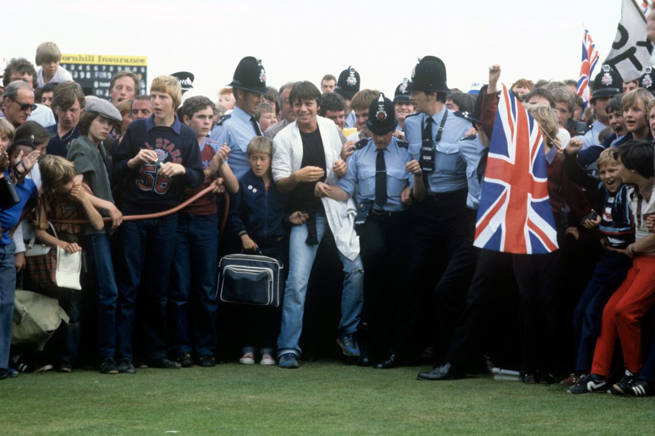 Police struggle to contain the crowd after England's victory, England v Australia, 5th Test, Old Trafford, 5th day, August 17, 1981