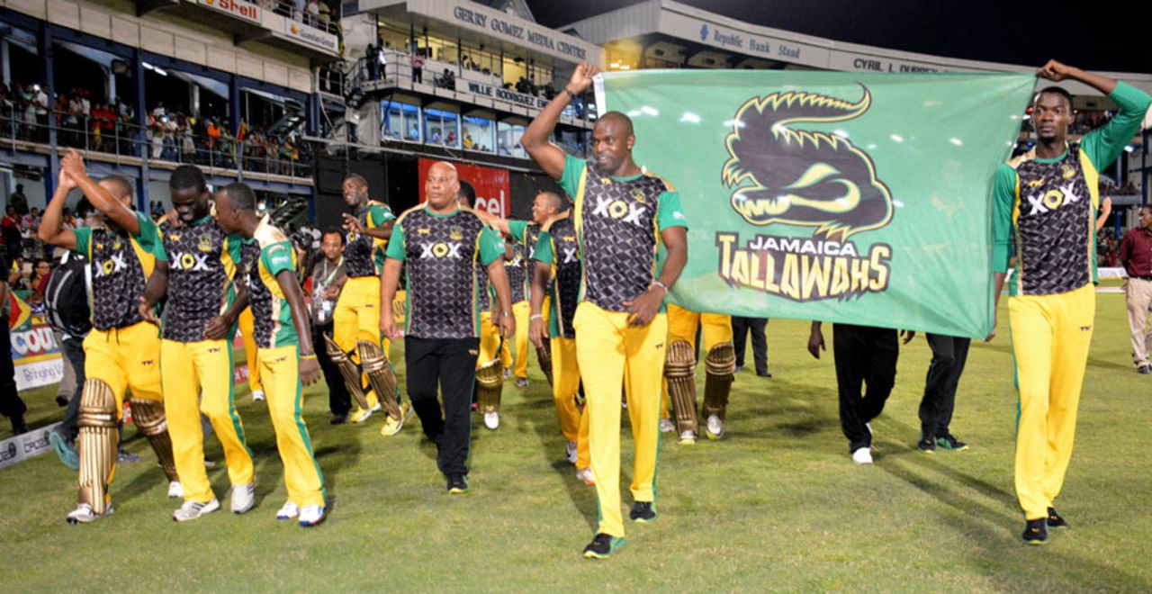 The Jamaica team take a victory lap , Jamaica Tallawahs v Guyana Amazon Warriors, Caribbean Premier League 2013, final, Port-of-Spain, August 24, 2013