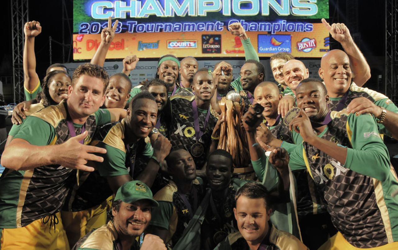 The Jamaica Tallawahs team with the trophy, Jamaica Tallawahs v Guyana Amazon Warriors, Caribbean Premier League 2013, final, Port-of-Spain, August 24, 2013