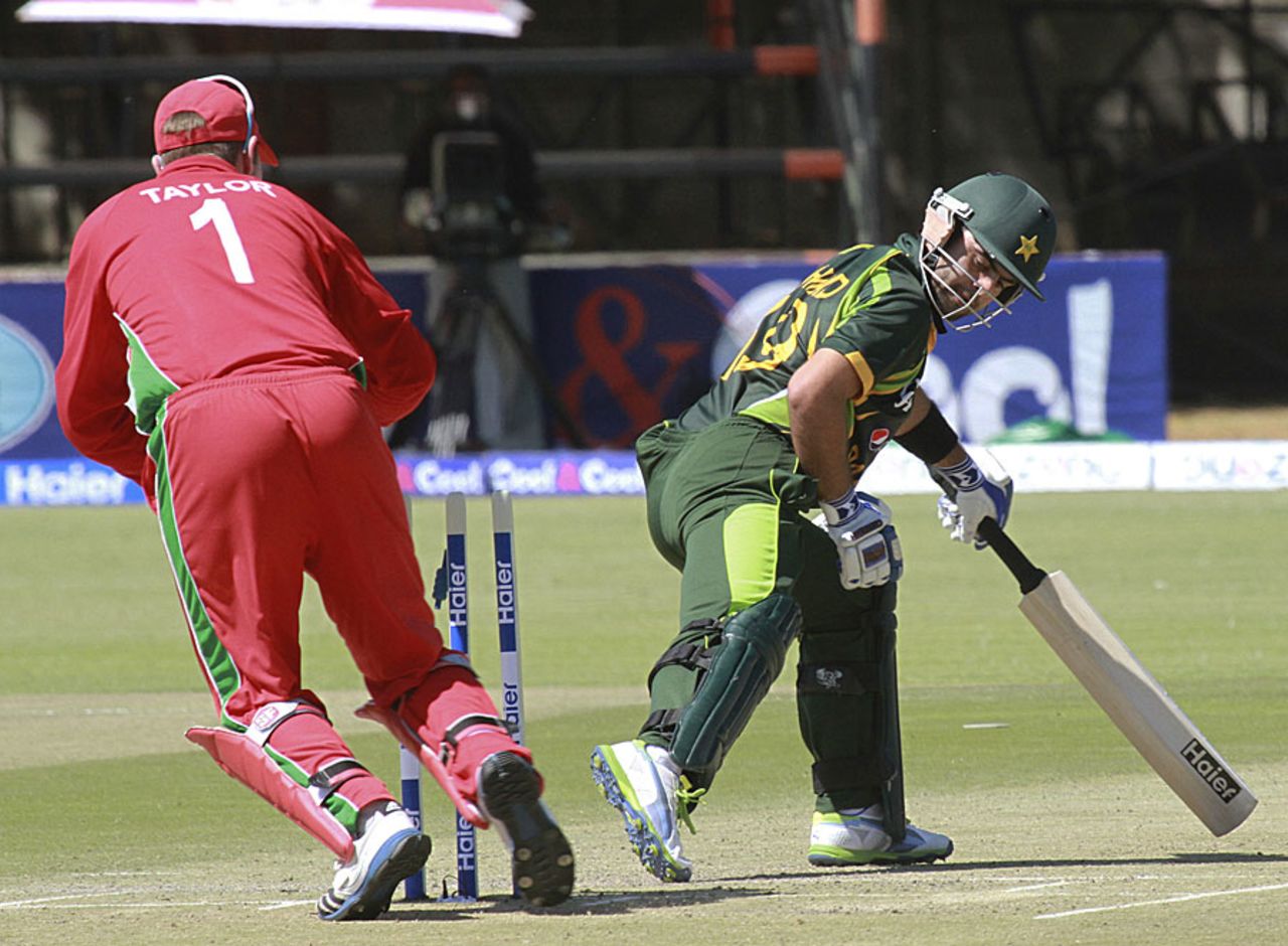 Ahmed Shehzad is stumped for 24, Zimbabwe v Pakistan, 1st ODI, Harare, August 27, 2013