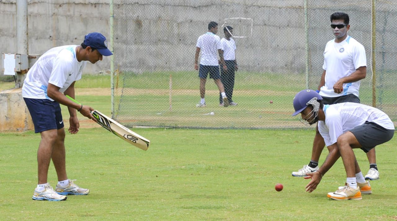 Sanjay Bangar coaches the India A team during a training session, Visakhapatnam, August 27, 2013