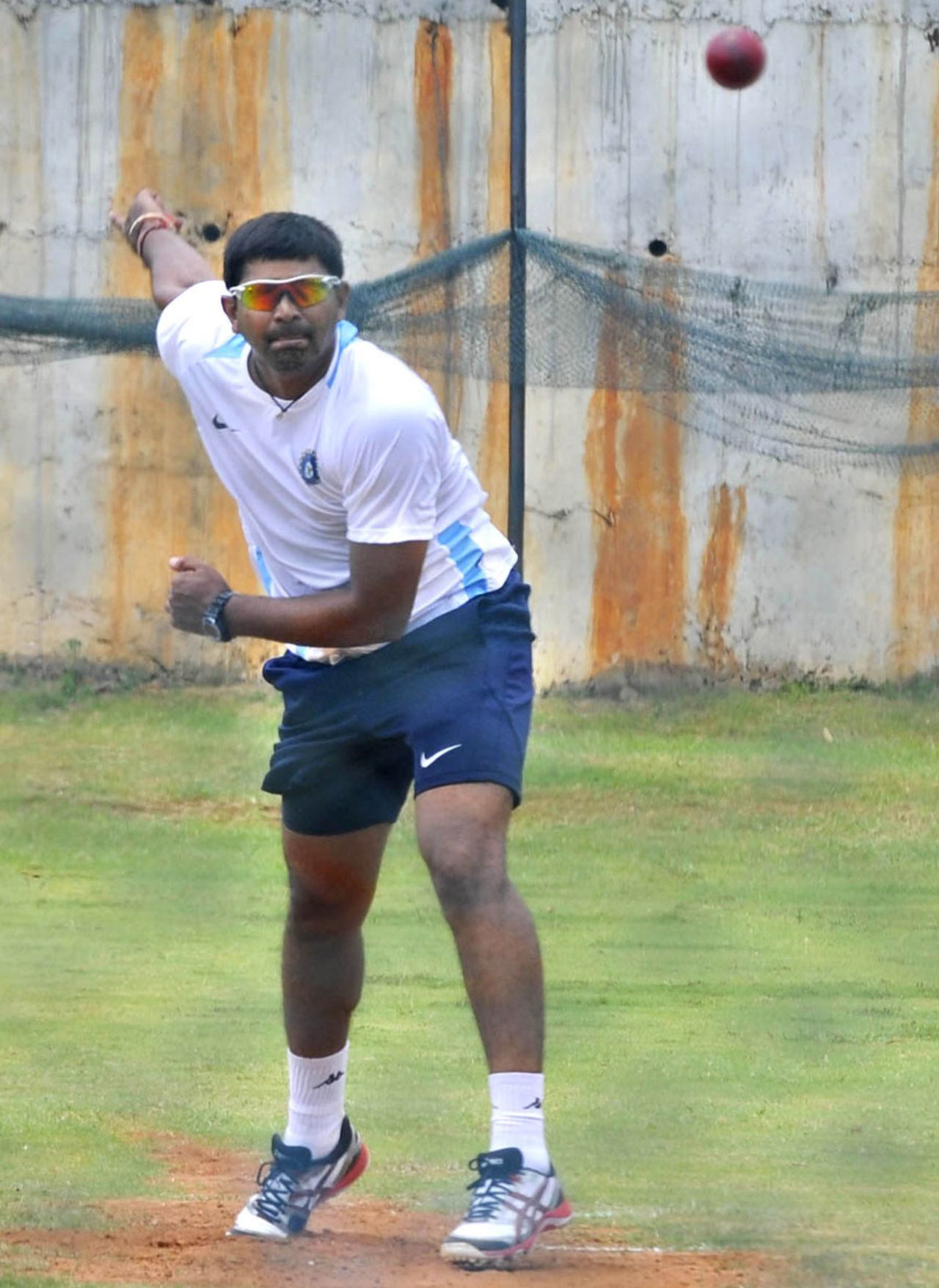Rakesh Dhurv bowls during an India A practice session, Visakhapatnam, August 27, 2013