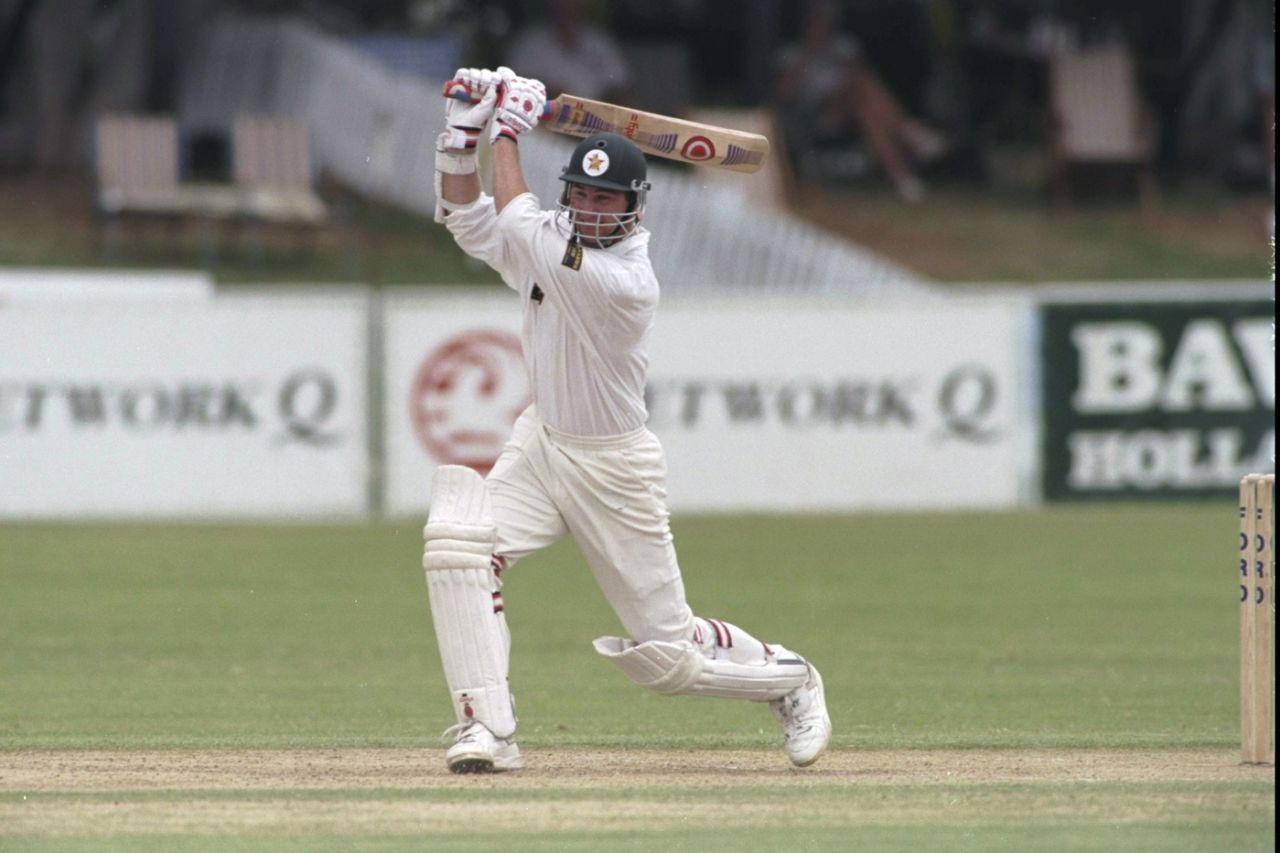 Alistair Campbell drives on his way to 84, England v Zimbabwe, 1st Test, Bulawayo, 1st day, December 18, 1996