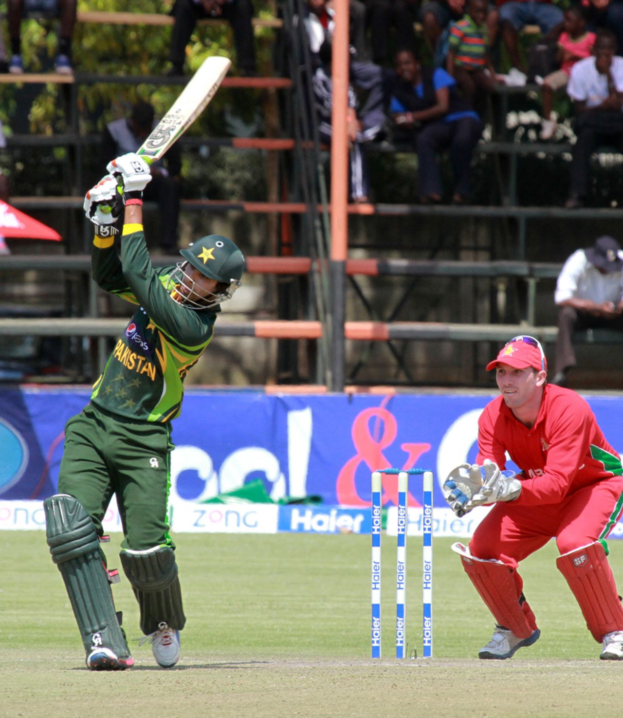 Umar Amin lofts one down the ground, Zimbabwe v Pakistan, 2nd ODI, Harare, August 29, 2013