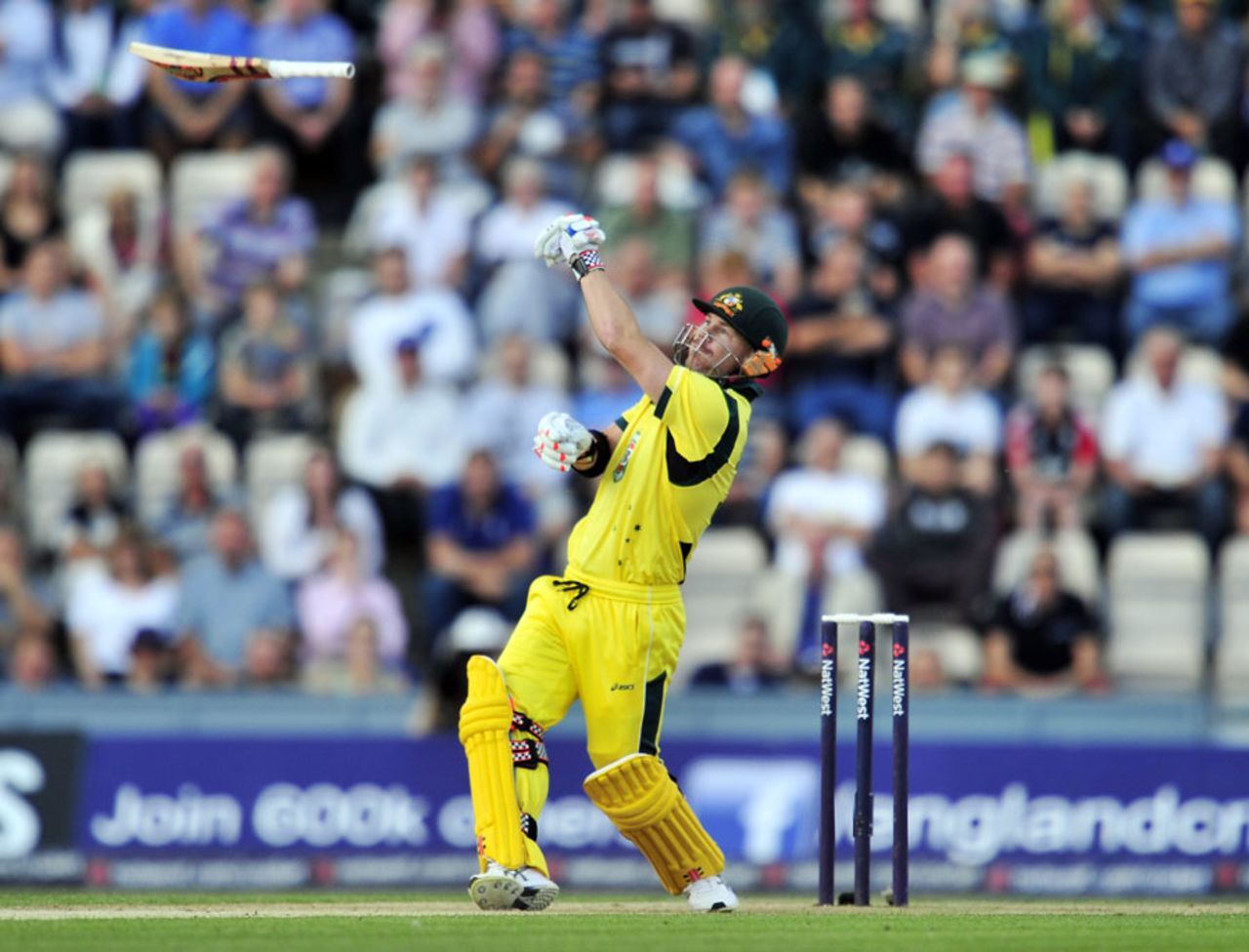 David Warner was dismissed throwing the bat, England v Australia, 1st T20, Ageas Bowl, August 29, 2013