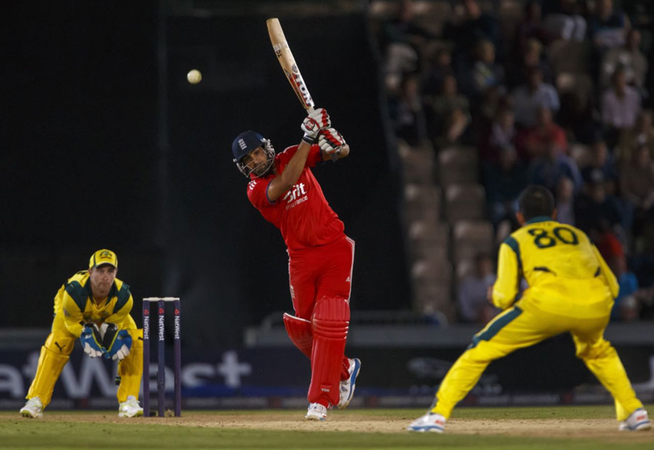 Ravi Bopara dances down the wicket, England v Australia, 1st T20, Ageas Bowl, August 29, 2013