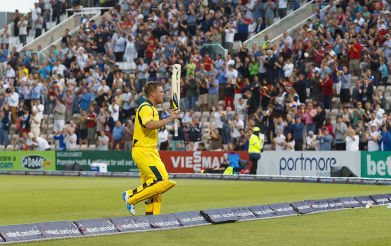 Aaron Finch takes the applause after making the highest T20 international score, England v Australia, 1st T20, Ageas Bowl, August 29, 2013