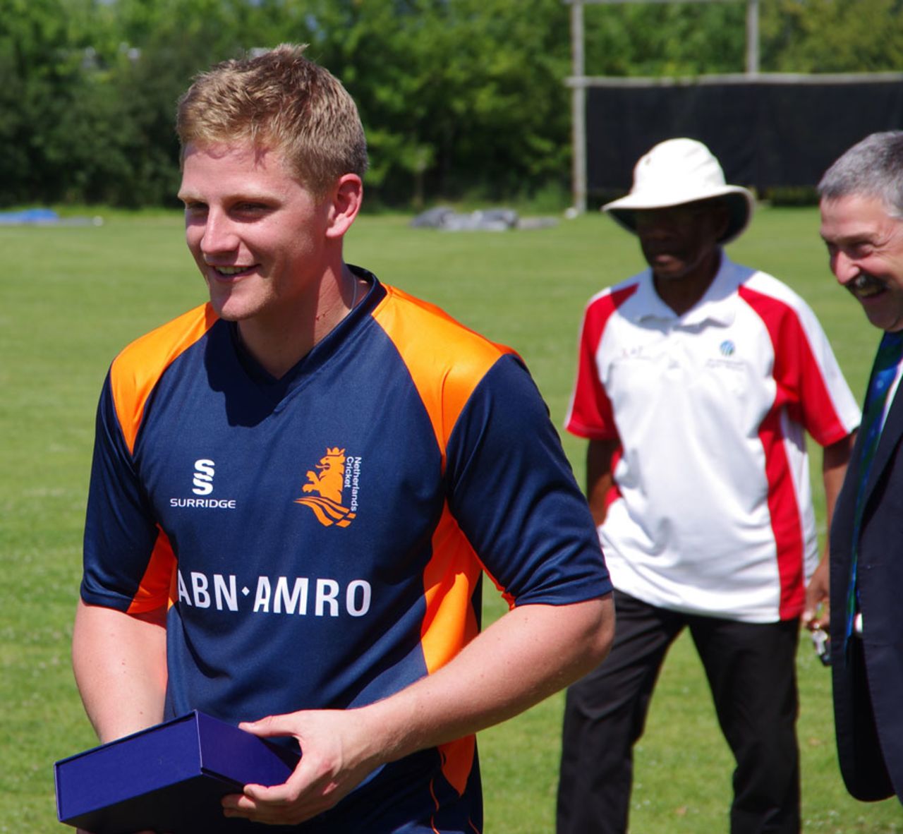 Timm van der Gugten was named Man of the Match for his five-wicket haul, Canada v Netherlands, World Cricket League Championship, King City, August 29, 2013