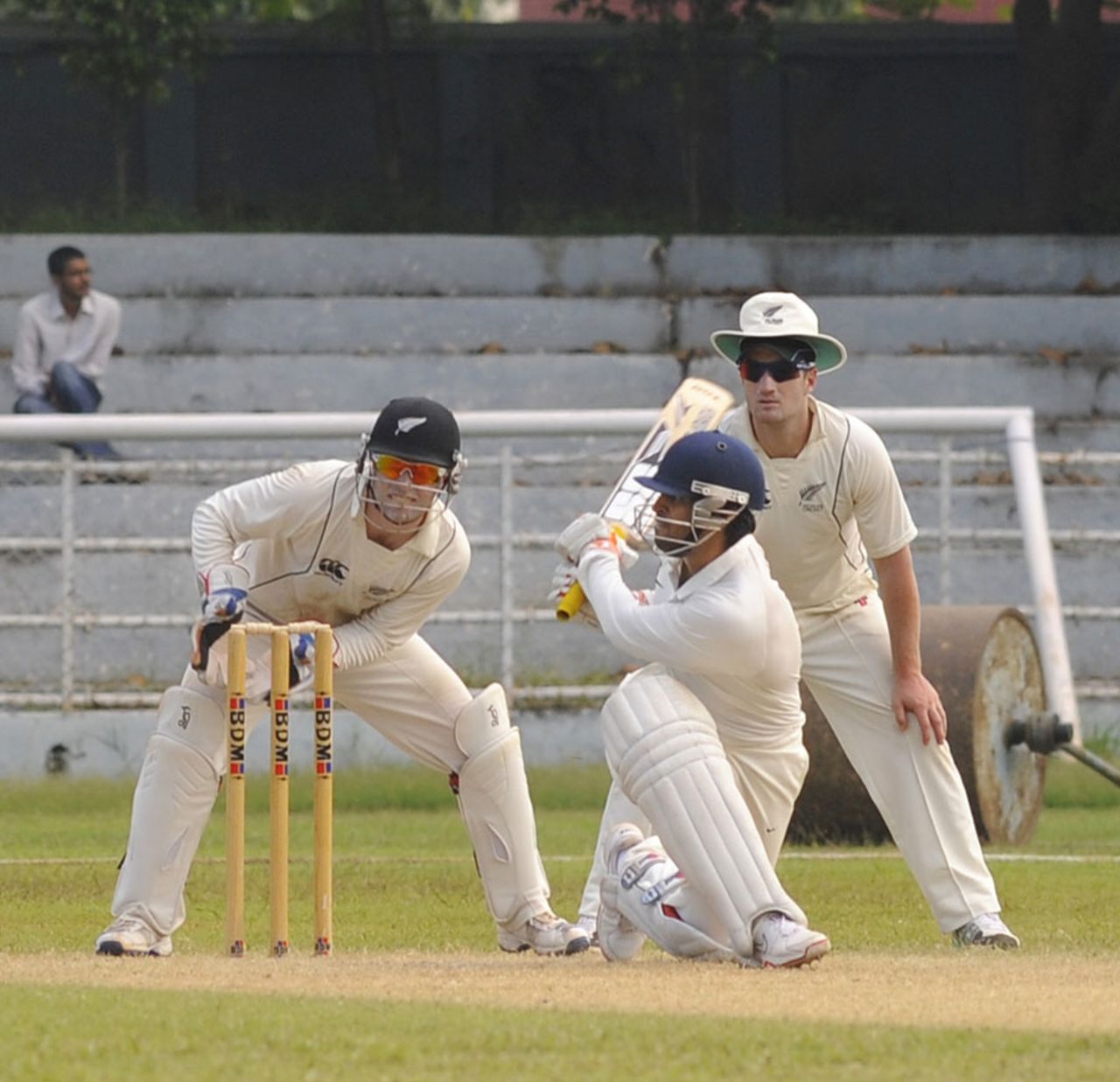 Abhishek Nayar sweeps the ball, India A v New Zealand A, 1st unofficial Test, day 3, Visakhapatnam, August 30, 2013