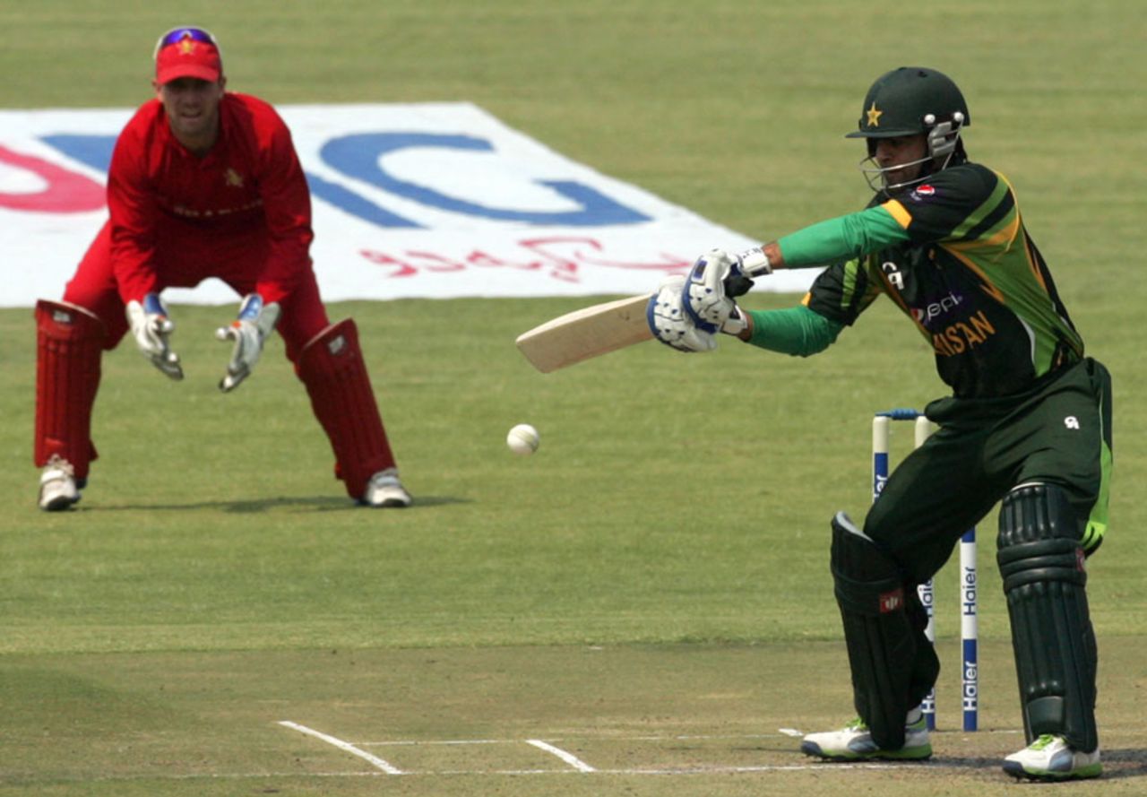 Ahmed Shehzad gets into position to cut, Zimbabwe v Pakistan, 3rd ODI, Harare, August 31, 2013