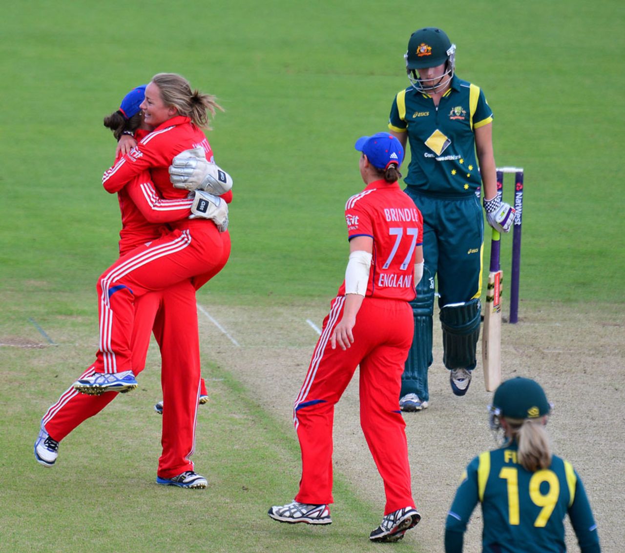Danielle Wyatt celebrates after dismissing Meg Lanning, England v Australia, 3rd women's T20, Chester-le-Street, August 31, 2013