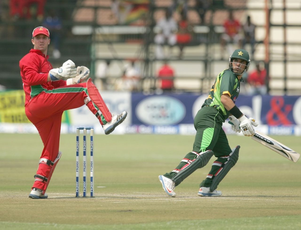 Misbah-ul-Haq runs the ball fine, Zimbabwe v Pakistan, 3rd ODI, Harare, August 31, 2013