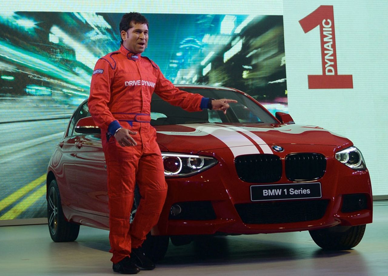 Sachin Tendulkar with the latest BMW 1 series at a promotional event in Mumbai, Mumbai, September 3, 2013