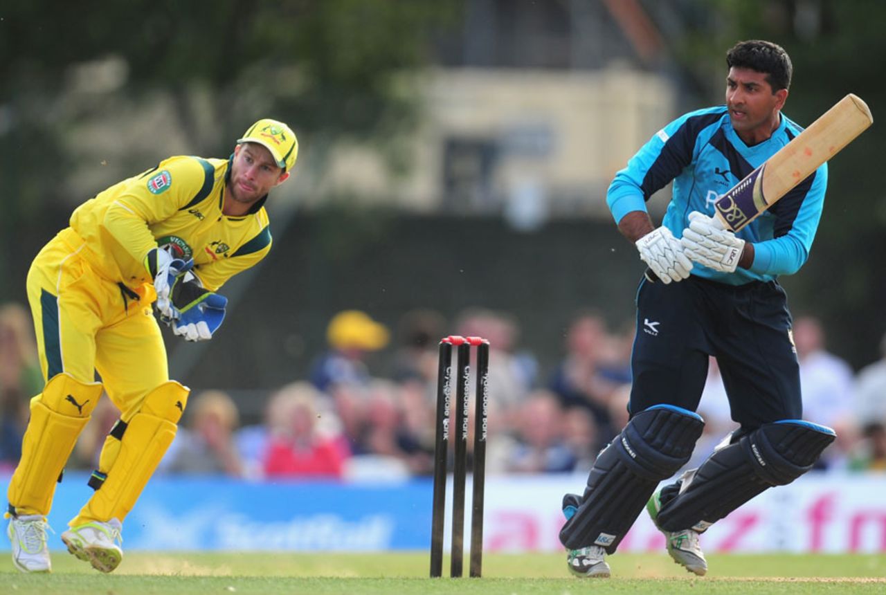 Majid Haq glances one through fine leg, Scotland v Australia, only ODI, Edinburgh, September 3, 2013