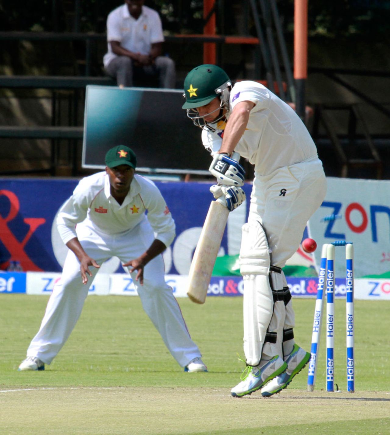 Saeed Ajmal is bowled just one short of a Test half-century, Zimbabwe v Pakistan, 1st Test, Harare, 2nd day, September 4, 2013