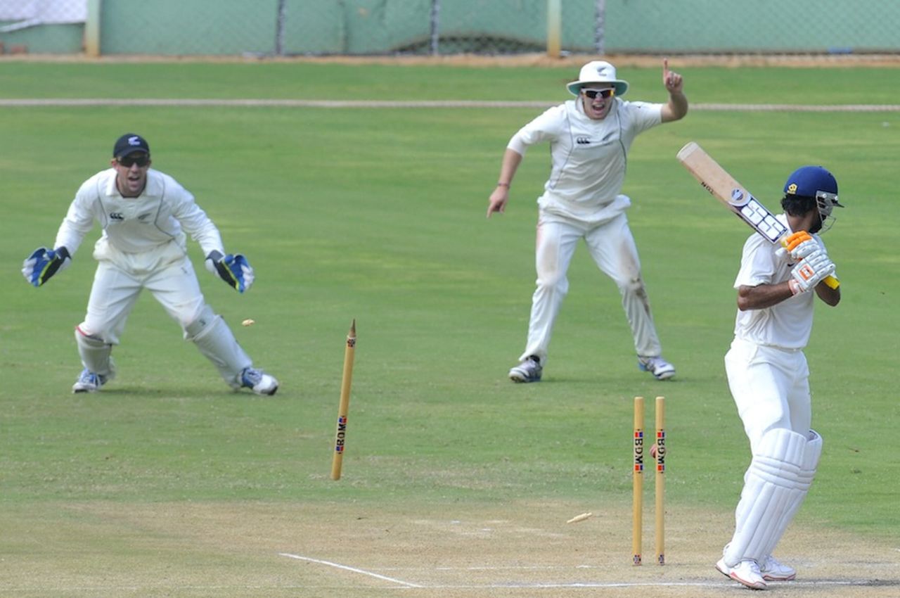 Abhishek Nayar was bowled for a 55-ball 57, India A v New Zealand A, 2nd unofficial Test, 3rd day, Visakhapatnam, September 4, 2013