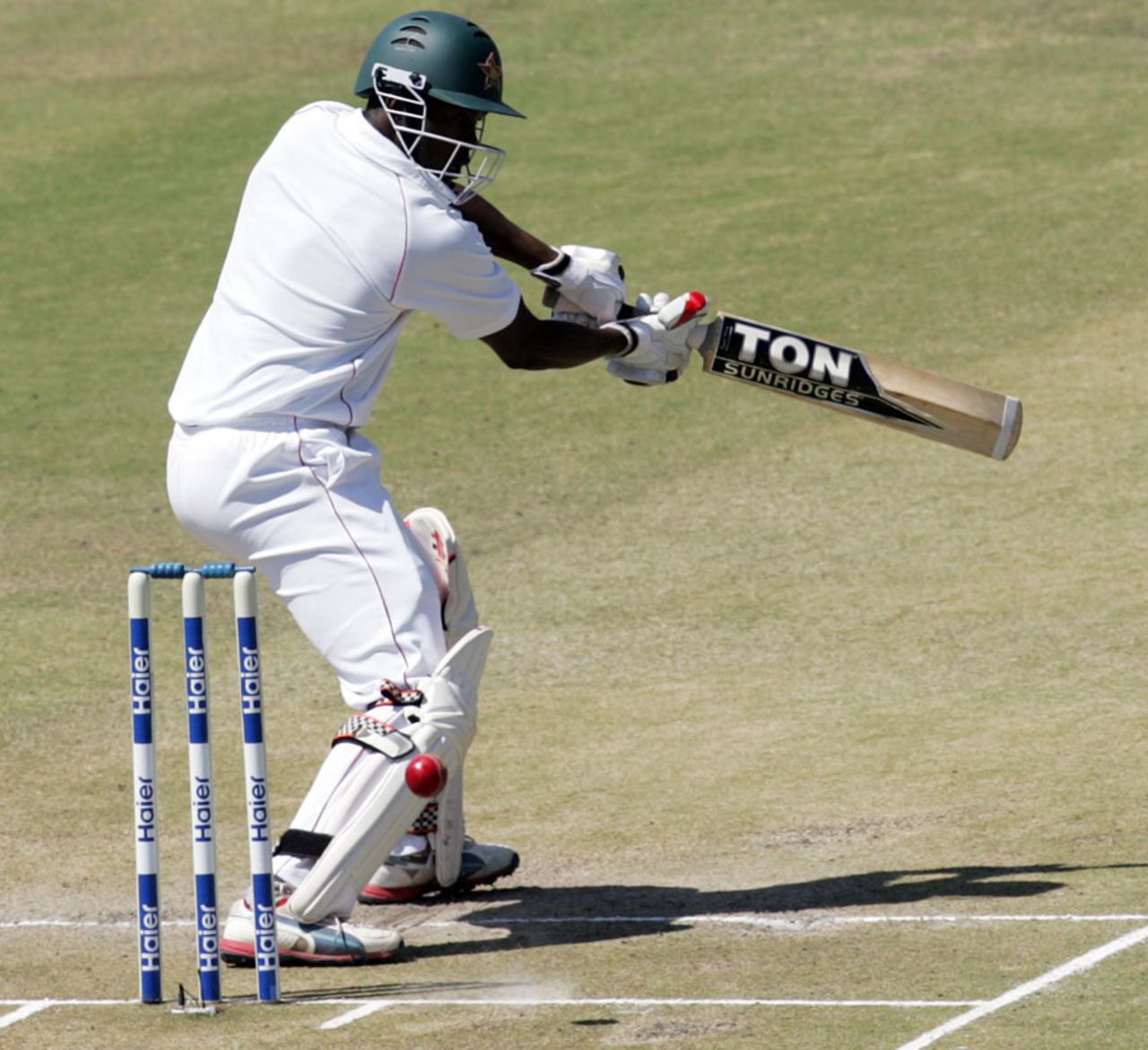 Elton Chigumbura plays the ball square on the off side, Zimbabwe v Pakistan, 1st Test, 3rd day, Harare, September 5, 2013
