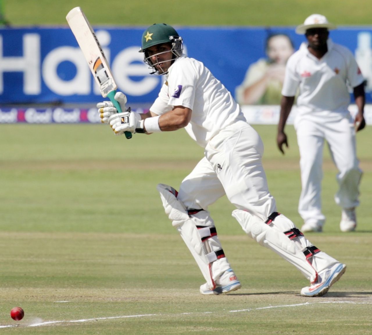 Misbah-ul-Haq sends one on the leg side, Zimbabwe v Pakistan, 1st Test, 3rd day, Harare, September 5, 2013