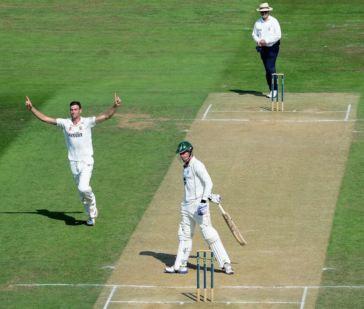 Reece Topley celebrates removing Jack Shantry to win the match, Essex v Worcestershire, County Championship, Division Two, Chelmsford, 3rd day, September, 5, 2013