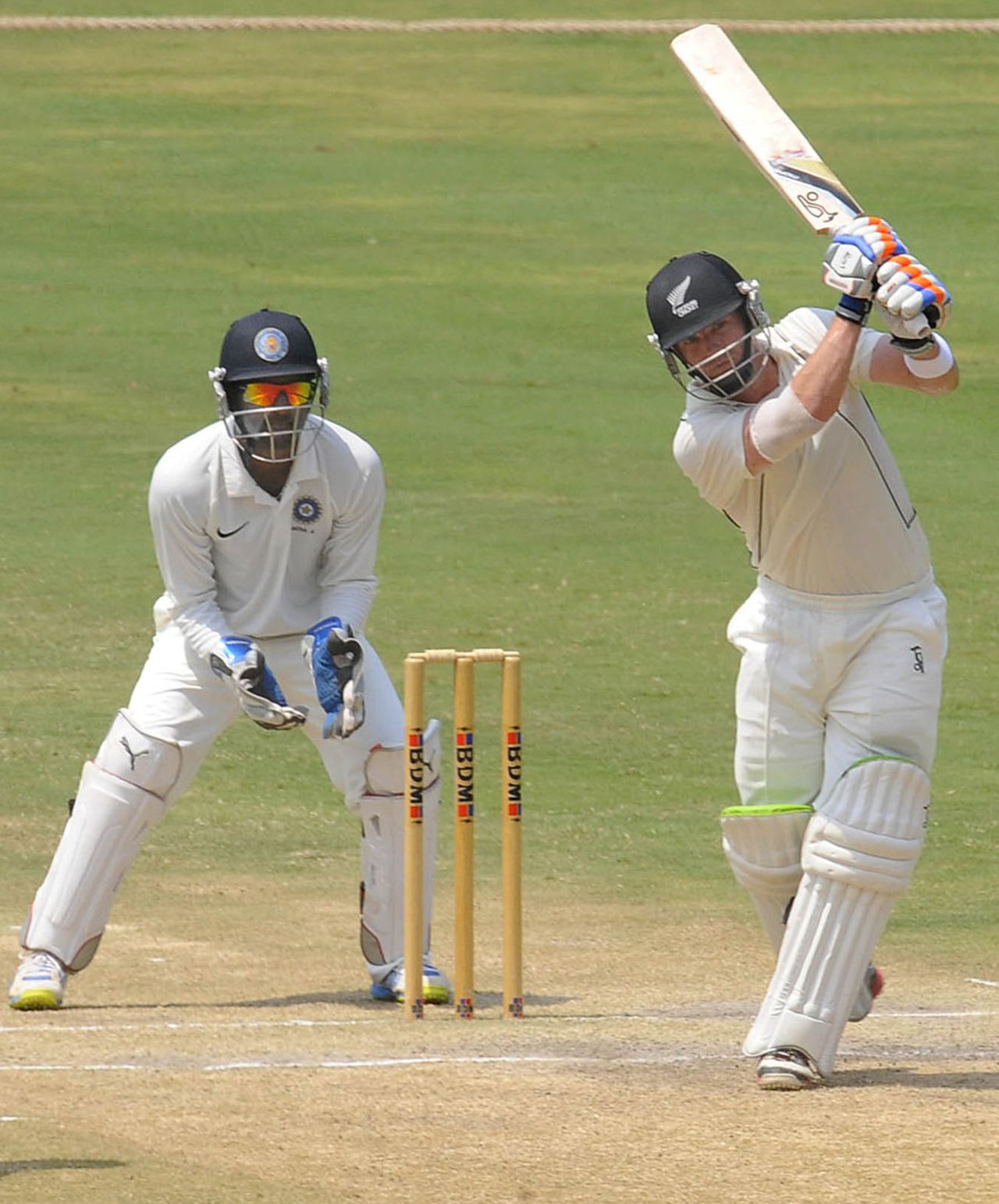Carl Cachopa drives down the ground, India A v New Zealand A, 2nd unofficial Test, 4th day, Visakhapatnam, September 5, 2013