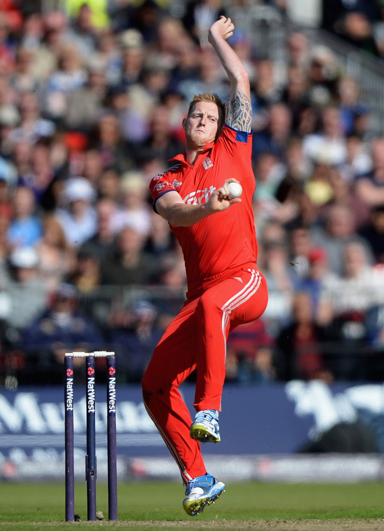 Ben Stokes in his delivery stride, England v Australia, 2nd NatWest ODI, Old Trafford, September 8, 2013