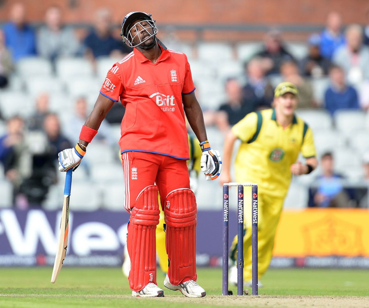 Michael Carberry hangs his head having picked out backward point with a cut, England v Australia, 2nd NatWest ODI, Old Trafford, September 8, 2013