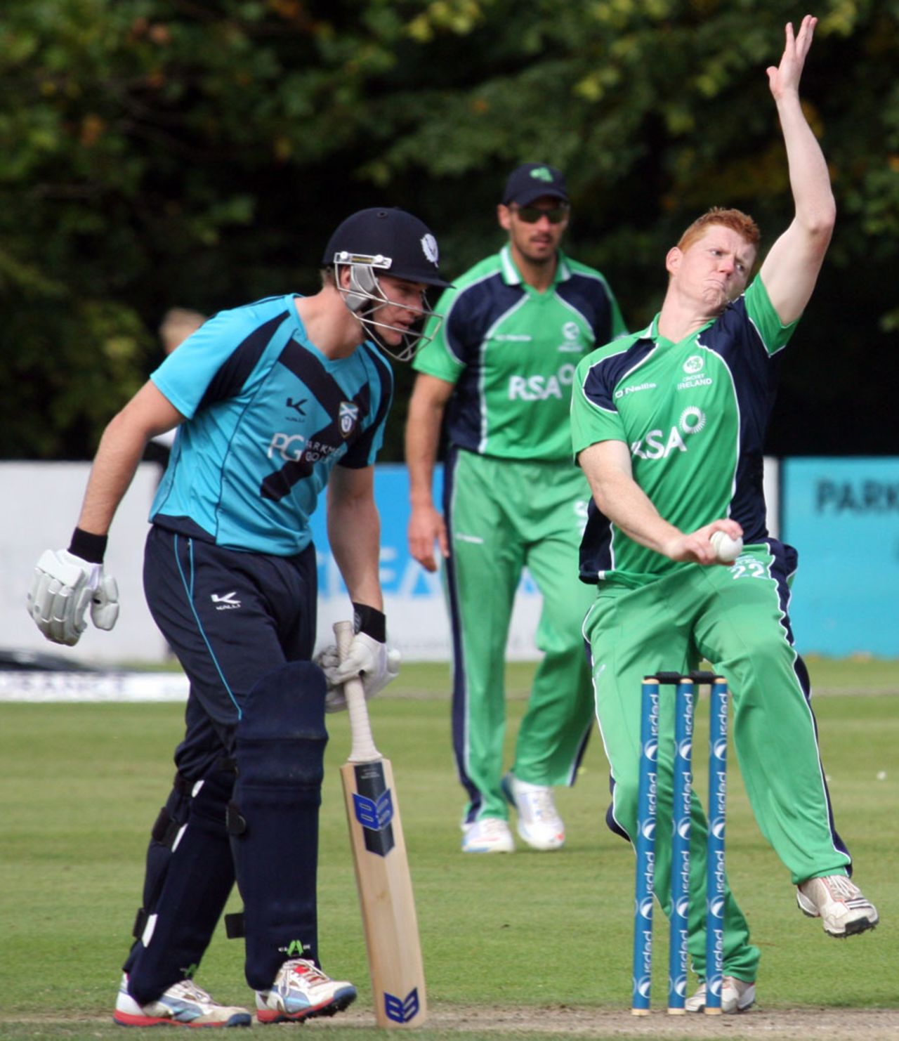 Kevin O'Brien in his delivery stride, Ireland v Scotland, ICC World Cricket League Championship, Belfast, September 8, 2013