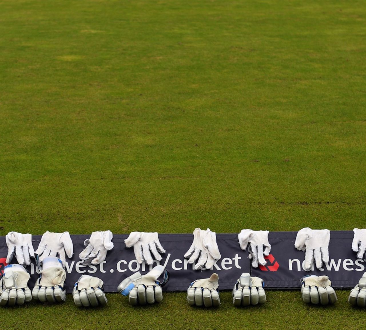 Rows of batting gloves left to dry at the boundary, England v Australia, 2nd NatWest ODI, Old Trafford, September 8, 2013