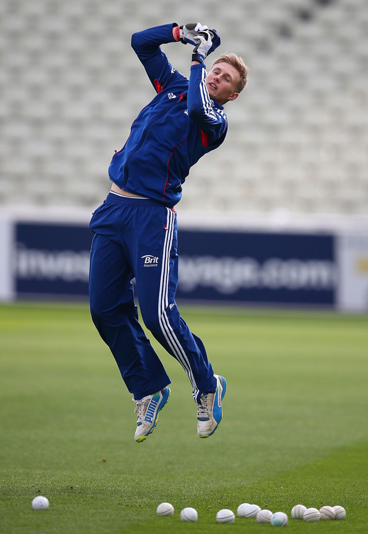 Eyes on the ball? Joe Root takes a catch during training, Edgbaston, September 10, 2013