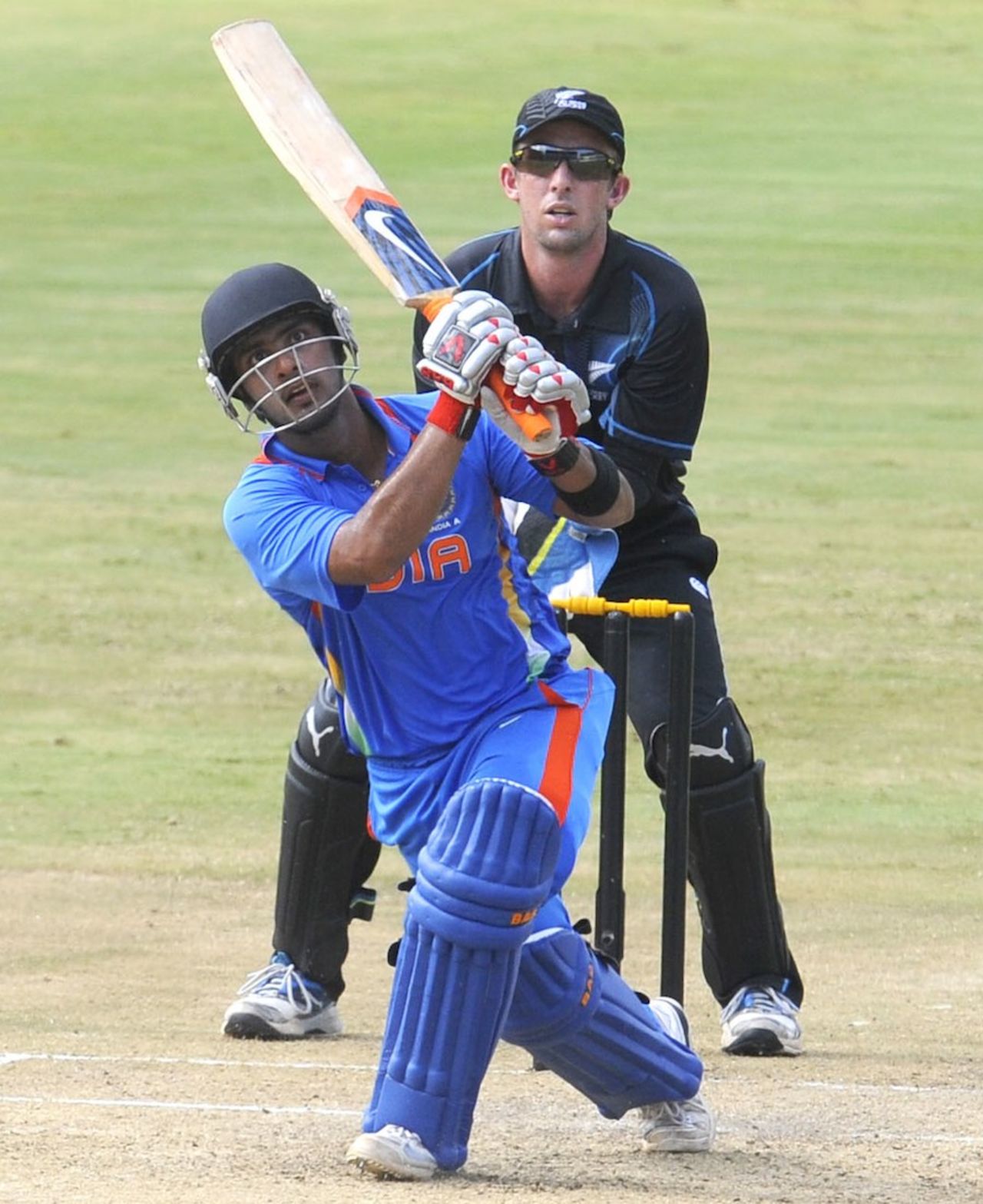 Mandeep Singh lofts during his innings of 59, India A v New Zealand A, 2nd unofficial ODI, Visakhapatnam, September 10, 2013